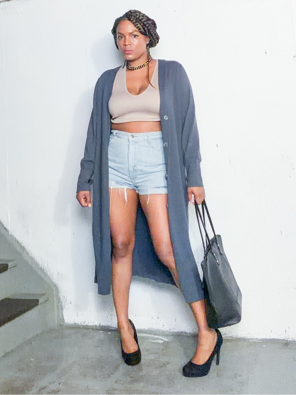 Long Charcoal Gray Duster Cardigan, L